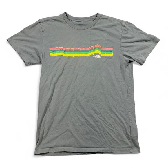 The North Face Grey Rainbow Stripe Graphic Tee Small - Picture 1 of 5